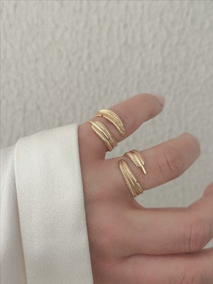 QA Quella Accessories Özel Seri Yaprak  14 Ayar Soft Rose Altın Kaplama Ayarlanabilir Gold Yüzük