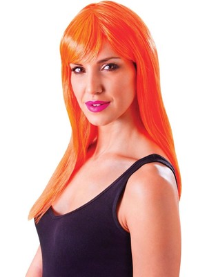 Emh Store Turuncu Renk Uzun Düz Parti Peruğu