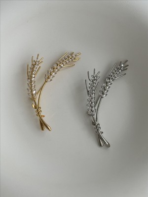 QA Quella Accessories Zirkon Taş Altın Kaplama Tasarım Başak Gold & Gümüş Broş - Gümüş