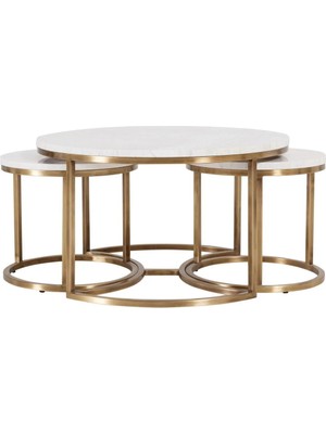 Muva Concept Belluna Mermer Üçlü Metal Orta Sehpa Set