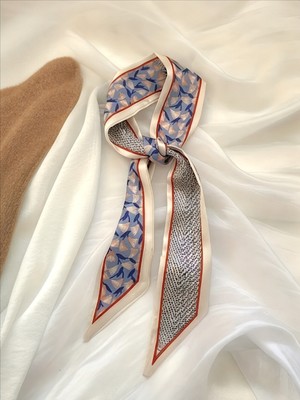 QA Quella Accessories Mavi Çiçek Desen Motifli Bandana-Fular-Çanta-Saç Aksesuarı