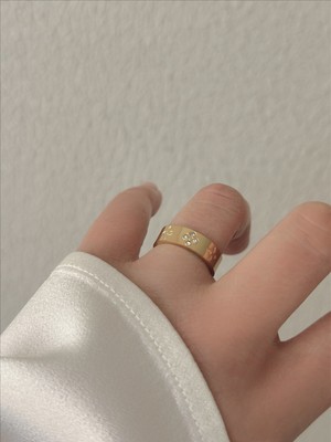 QA Quella Accessories Çelik Zirkon Yonca Alyans  Ayarlanabilir Gold Yüzük