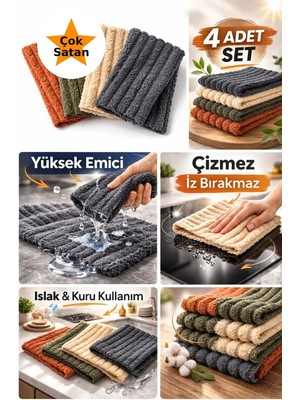 Barotti 4'lü Mikrofiber Temizlik Bezi Seti,profesyonel,çok Amaclı,mutfak,cam Bezi,iz Bırakmaz,yüksek Emici