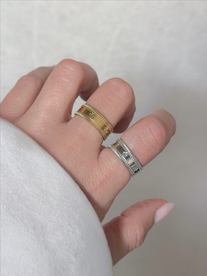 QA Quella Accessories Çelik Yonca  Vintage Geçişli Gümüş & Gold Ayarlanabilir Yüzük - Gold