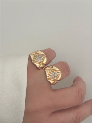 QA Quella Accessories Rodyum Zirkon Tasarım 14 Ayar Soft Rose Altın Kaplama Ayarlanabilir Gold Yüzük