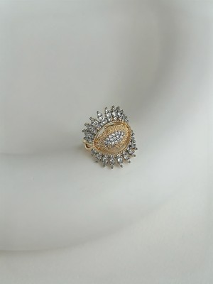 QA Quella Accessories Özel Seri   Göz Zirkon Ayarlanabilir 14K Gold Yüzük