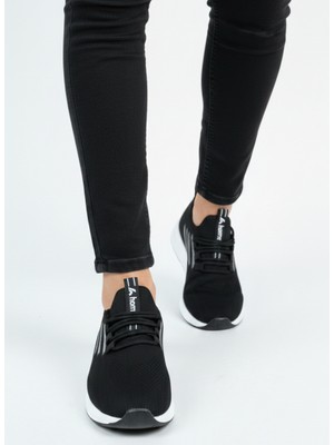 Homiro Bağcıklı Triko Unisex Spor Ayakkabı-Siyah Beyaz