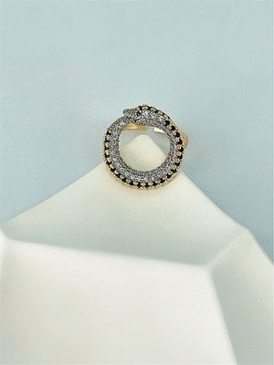 QA Quella Accessories Özel Seri  Halka Yılan Zirkon Ayarlanabilir Gold Yüzük