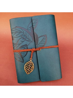 Emh Store Deri Yaprak Desenli Petrol Mavisi Defter