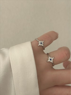 QA Quella Accessories Özel Seri Lacivert Zirkon Kutup Yıldızı Gümüş Ayarlanabilir Yüzük