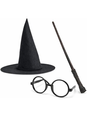 Emh Store Harry Potter Tarzı Çocuk Seti - Siyah Keçe Şapka, Asa, Gözlük
