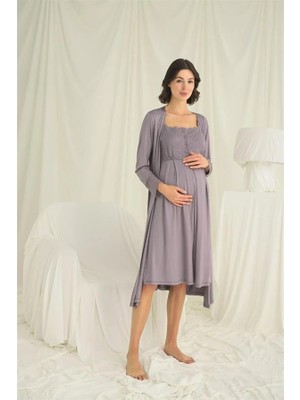 Hayat Store Arias Closet Dantelli Önü Düğmeli Hamile Lohusa Sabahlık Takımı