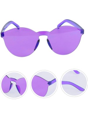 Emh Store Sert Mika Oval Şekilli Çerçevesiz Mor Gözlük Retro Parti 5X14 cm