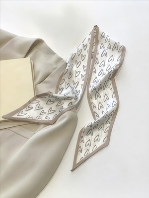 QA Quella Accessories Kalp Desen Bej Bandana-Fular-Çanta-Saç Aksesuarı