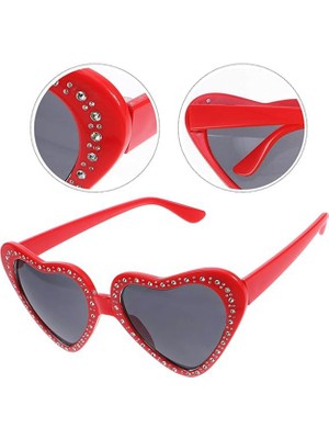 Emh Store Kalp Şekilli Taşlı Parti Gözlüğü Kırmızı Renk 6X16 cm