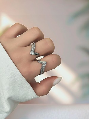 QA Quella Accessories Zirkon Kıvrımlı Ayarlanabilir Gümüş Yüzük