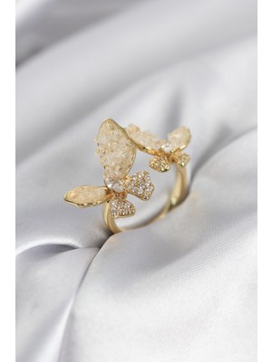 Emh Store Gold Renk Beyaz Model Zirkon Taşlı Kadın Yüzük - TJ-BYK3944