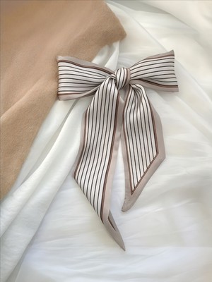 QA Quella Accessories Ince Çizgi Desenli Bej-Kahve Bandana-Fular-Çanta-Saç Aksesuarı