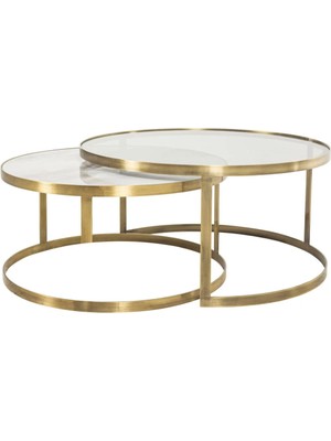 Muva Concept Noble Modern Mermer ve Cam Ikili Orta Sehpa Set