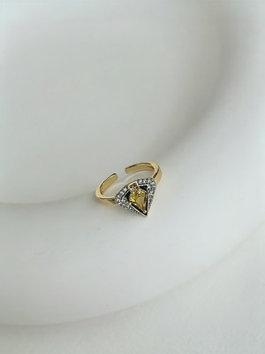QA Quella Accessories Özel Seri   Sarı-Beyaz Zirkon Ayarlanabilir 14K Gold Yüzük