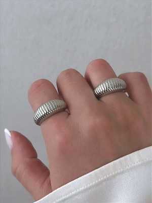 QA Quella Accessories Özel Seri Bombeli Çizgi Tasarım 7-8 No Ayarlanabilir Gümüş Yüzük