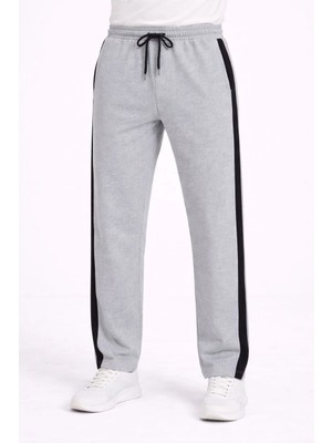 İlk El Grup Ieg™ Erkek Yandan Şeritli Boru Paça Eşofman Altı 3 Iplik Pamuklu Eşofman - Gri