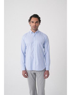 Bisse Regular Fit Paşa Yaka Pamuk Mavi Erkek Gömlek GMEKS4K242024_D35