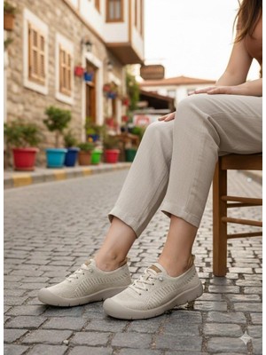 Pepita B667 Keten Lastik Bağcıklı Esnek Memory Foam Taban Kadın Ayakkabı