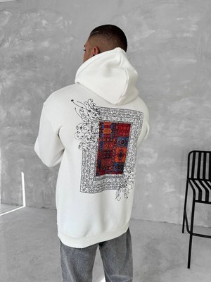 Glam Love Uzun Kol Kapüşonlu Ön ve Arka Baskılı Sweatshirt - Beyaz -