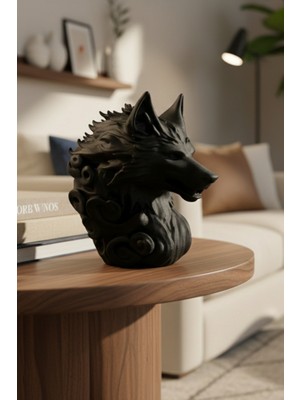 DAT Dijital Modern Siyah Kurt Kafası Biblo – Dekoratif Kurt Heykeli – Ofis ve Ev Için Anlamlı Hediyelik Figür