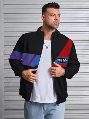 İlk El Grup Ieg™ Uzun Koll Fermuarlı Baskılı Rüzgarlik - Siyah