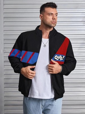 İlk El Grup Ieg™ Uzun Koll Fermuarlı Baskılı Rüzgarlik - Siyah