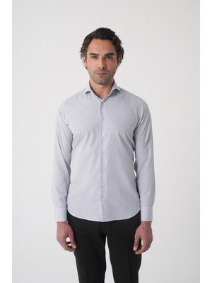 Bisse Regular Fit Erkek Napoli Yaka Uzun Kol Cepsiz Pamuk Gri Gömlek GMCZG250127_55