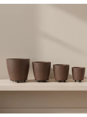 Zero Land Snmswrld 4’lü 3D Kahverengi Dekoratif Vazo Seti Modern Ayaklı Şık Saksı Takımı
