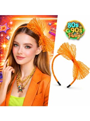 Magicool 80 Ler 90 Lar Neon Turuncu Dantel Taç Fiyonklu