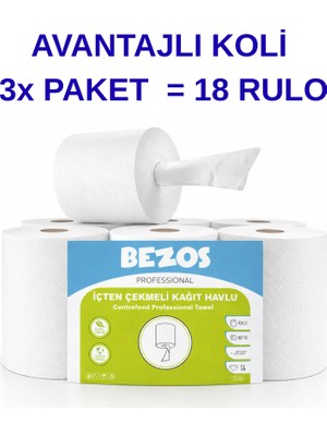 Bezos Professional Içten Çekmeli Kağıt Havlu 3 Koli | 18 Rulo | Endüstriyel Kullanım