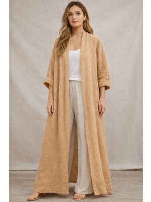 Eren Style Bohomiyan  Italyan Uzun Cepsiz Keten Kaftan & Kap (140-CM)