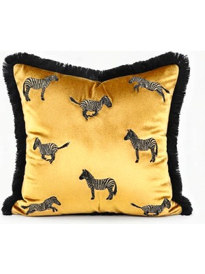 Ge Living Zebra Desenli Kadife Kırlent Kılıfı 45X45 cm – Modern Dekoratif Koltuk Yastık Kılıfı