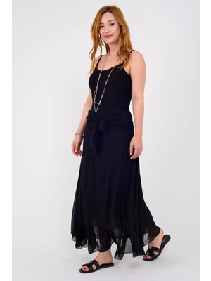 Eren Style Italyan Beli Bağcıklı Katlı Ipek Etek