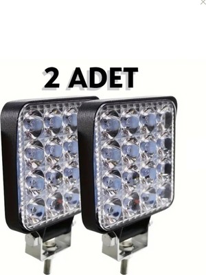 2 Adet Araba Kamyonet Traktör 8.5x8.5 cm 16 Ledli Çalışma Lambası 12 Volt Güçlü ve Yüksek Işık