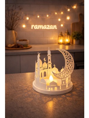 Helis Craft Ramazan Dekoratif LED Mumluk Hilal ve Cami Figürlü Masa Üstü Işık