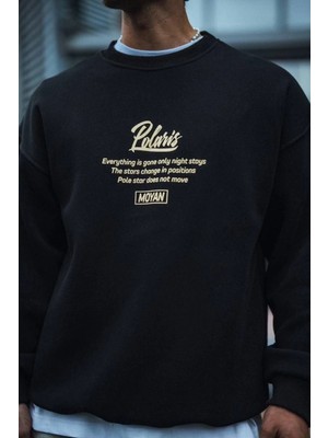 Glam Love Kışlık Bisiklet Yaka Ön ve Arka Baskılı Sweatshirt - Siyah -