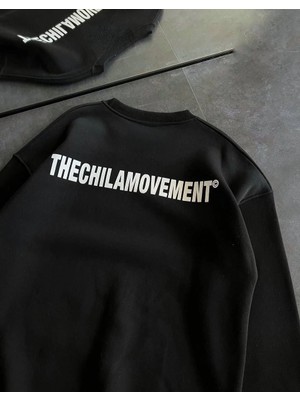 Glam Love Kışlık Bisiklet Yaka Oversize Baskılı Sweatshirt - Siyah -