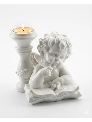 Beyaz Barok Melek Biblo Tealight Mumluk