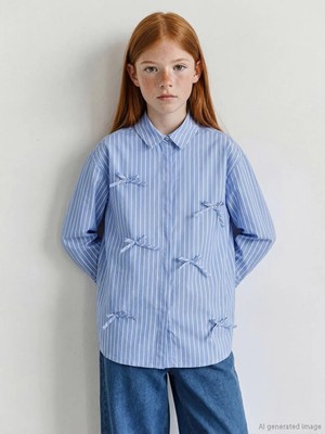 LC Waikiki Fiyonk Detaylı Çizgili Kız Çocuk Poplin Gömlek  (S6)