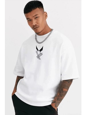 Glam Love Bisiklet Yaka Baskılı Oversize T-Shirt - Beyaz -