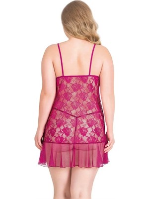 Aesco Arias Closet Büyük Beden Vişne Kısa Tül Gecelik