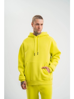 Glam Love Double Oversize Kapşonlu Basic Sweatshirt - Sarı -