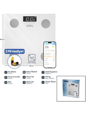 Toptan Bulurum Yağ Ölçerakıllı Bluetooth Cam Baskül Pilli 180KG/50GR 28X28CM 8kişi Hafıza LCD Ekran Gösterge SBS4467