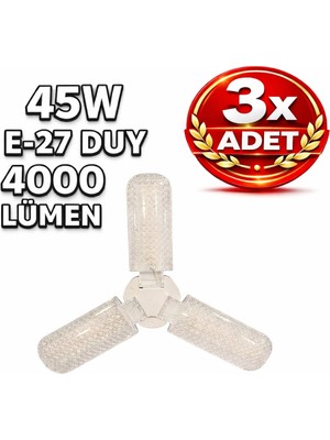 Kondel Aydınlatma K2 Kes 471 45W Katlanır LED Ampul 4000 Lümen E27 Duy – 3 Kanatlı Yüksek Işık – 3lü Set